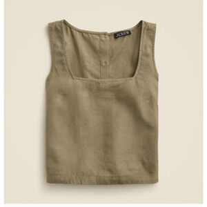 J Crew Square Neck Linen Button Back Top XXS Green NWT Blouse Tank CK494 J.Crew